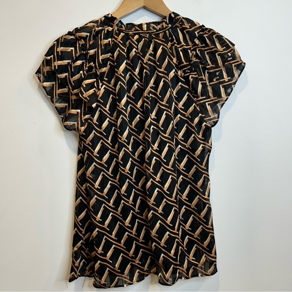 Laura Geometric Print Short Sleeve Blouse Black Pattern - Picture 11 of 11